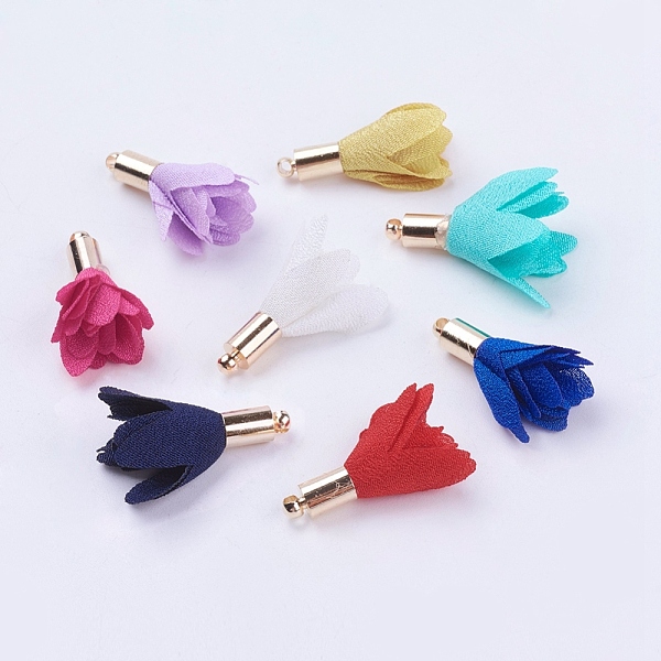 

PandaHall Cloth Flower Pendants, with Brass Findings, Golden, Mixed Color, 22x17mm, Hole: 1mm Cloth Flower Multicolor