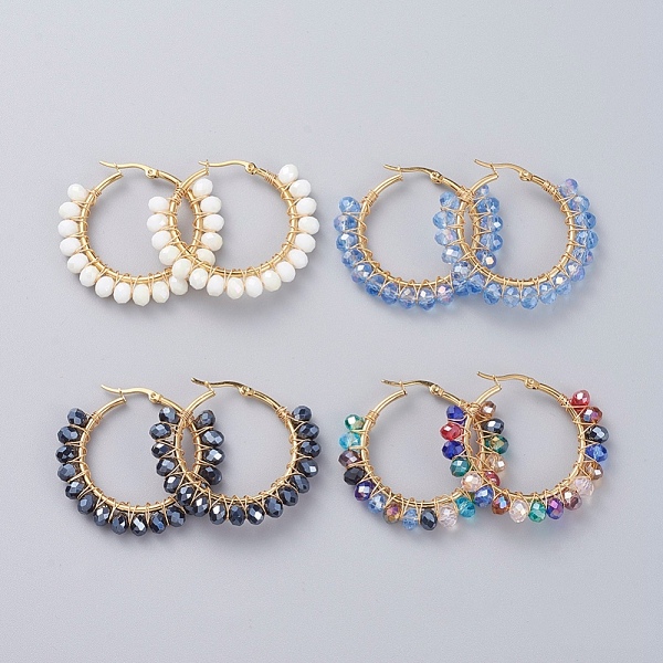 

PandaHall Electroplate Glass Faceted Rondelle Hoop Earrings, with 304 Stainless Steel Earring Hoops, Mixed Color, 44x45mm, Pin: 0.7x1mm..., Multicolor