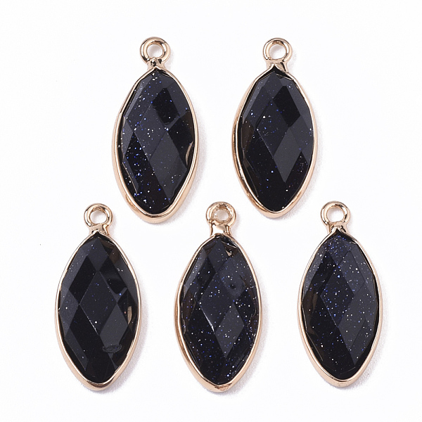 

PandaHall Synthetic Blue Goldstone Pendants, with Golden Plated Edge Brass Findings, Faceted, Horse Eye, 20x9x5mm, Hole: 1.2mm Blue...