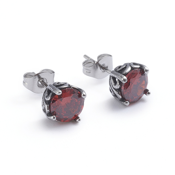 

PandaHall Retro 304 Stainless Steel Stud Earrings, with Cubic Zirconia and Ear Nuts, Flower, Red, Antique Silver, 7mm, Pin: 0.6mm 304...