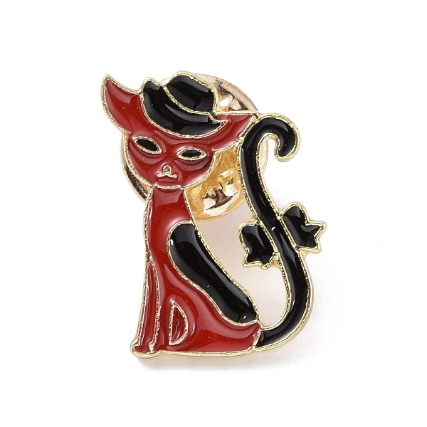 PandaHall Cat with Bowknot Enamel Pin, Light Gold Plated Alloy Badge for Backpack Clothes, FireBrick, 21.5x15.5x2mm Alloy+Enamel Cat Shape...