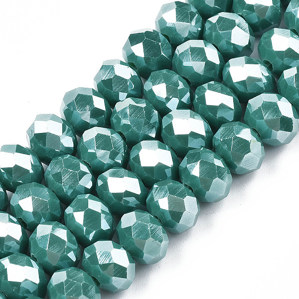 

PandaHall Electroplate Glass Beads Strands, Pearl Luster Plated, Faceted, Rondelle, Dark Cyan, 4x3mm, Hole: 0.4mm, about 113~115pcs/strand...