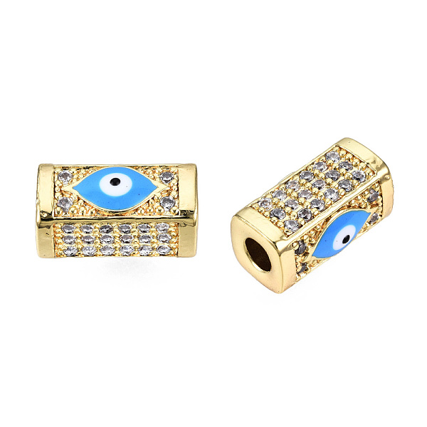 

PandaHall Brass Micro Pave Cubic Zirconia Beads, with Enamel, Real 18K Gold Plated, Rectangle with Evil Eye, Nickel Free, Deep Sky Blue...