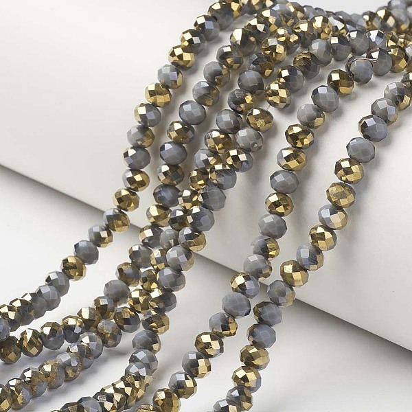 

PandaHall Electroplate Opaque Glass Beads Strands, Half Golden Plated, Faceted, Rondelle, Dark Gray, 3.5x3mm, Hole: 0.4mm, about...