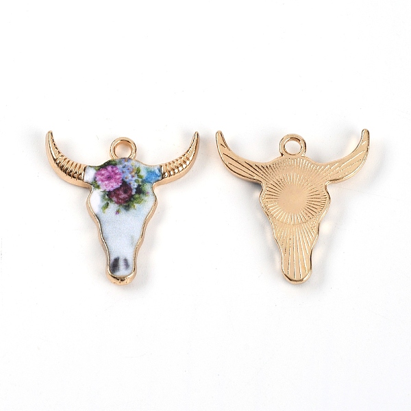 

PandaHall Zinc Alloy Enamel Pendants, Ox-Head Shape with Flower Pattern Charms, Colorful, 22x21x2.5mm, Hole: 2mm Alloy+Enamel Cattle