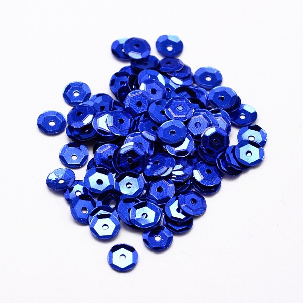 

PandaHall Plastic Paillette Beads, Semi-cupped Sequins Beads, Center Hole, Blue, 4x0.5mm, Hole: 1mm Plastic Disc Blue