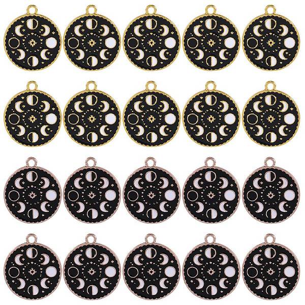 

PandaHall 20Pcs 2 Colors Alloy Enamel Pendants, Flat Round with Moon Phase Charm, Mixed Color, 23x20x1mm, Hole: 2mm, 10pcs/color...