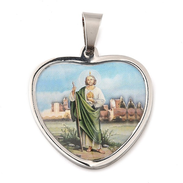 

PandaHall 304 Stainless Steel Pendants, with Enamel, Heart with Saint Charm, Religion, Stainless Steel Color, 31x29x2mm, Hole: 9x5.5mm...