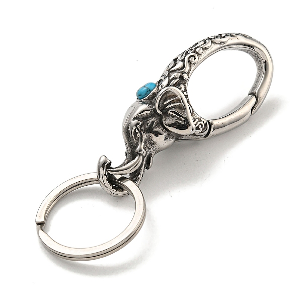 Tibetan Style 316 Surgical Stainless Steel Fittings With 304 Stainless Steel Key Ring With Synthetic Turquoise