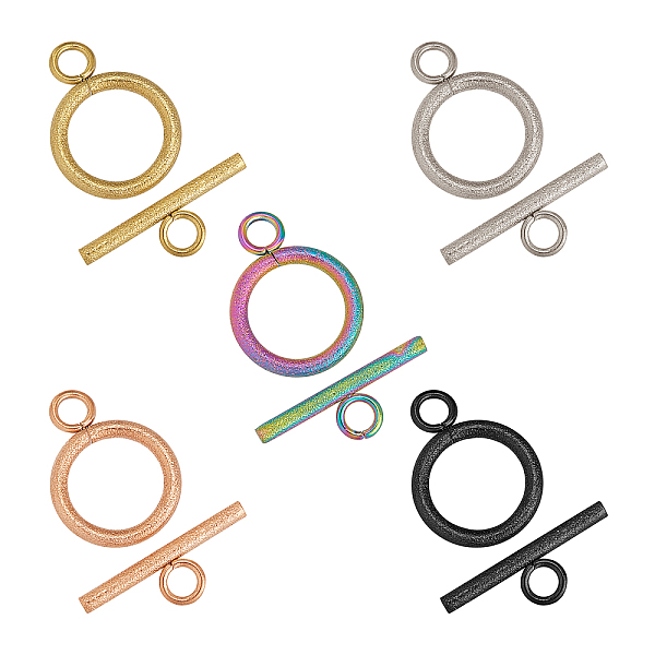 

PandaHall Unicraftale 20 Sets 5 Colors Vacuum Plating 304 Stainless Steel Toggle Clasps, for DIY Jewelry Making, Textured, Ring, Mixed Color...