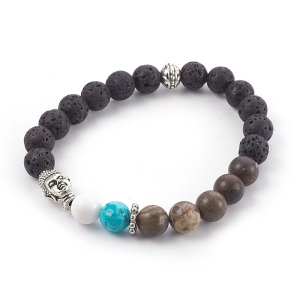 

PandaHall Natural Flower Agate and Natural & Synthetic Mixed Gemstone Beads Stretch Bracelets, with CCB Plastic Bead Spacers and Alloy Beads...