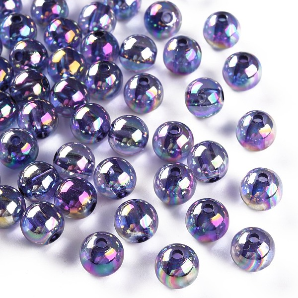 

PandaHall Transparent Acrylic Beads, AB Color Plated, Round, Medium Slate Blue, 10x9mm, Hole: 2mm, about 940pcs/500g Acrylic Round