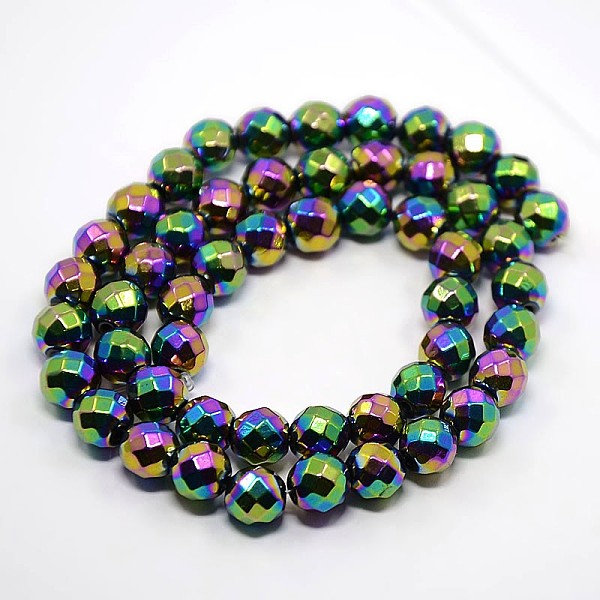

PandaHall Grade A Electroplate Magnetic Synthetic Hematite Beads Strands, Faceted Round, Multi-color Plated, 8mm, Hole: 1mm, about...
