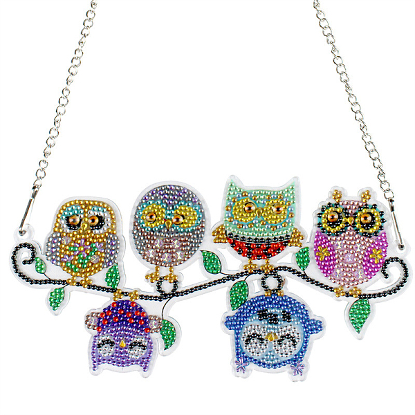 

PandaHall DIY Diamond Painting Pendant Decoration Kits, including Acrylic Rhinestone, Diamond Sticky Pen, Tray Plate and Glue Clay, Owl...