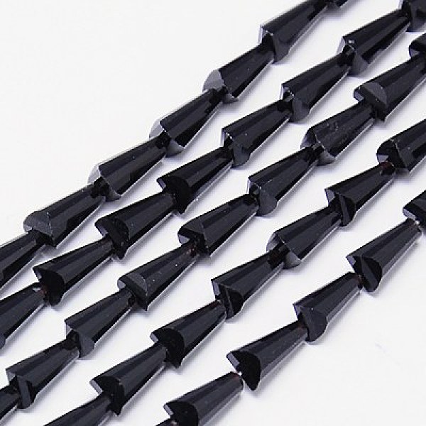 

PandaHall Glass Beads Strands, Faceted, Cone, Black, 8x4mm, Hole: 1mm, about 72pcs/strand, 18 inch Glass Cone Black