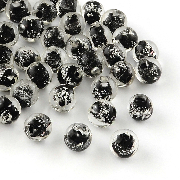 

PandaHall Handmade Luminous Lampwork Beads, Round, Black, 8mm, Hole: 1mm Lampwork Round Black