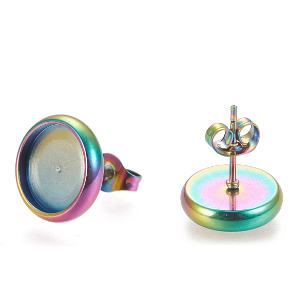 

PandaHall Ion Plating(IP) 304 Stainless Steel Stud Earring Settings, with Ear Nuts, Flat Round, Rainbow Color, 12.5mm, Pin: 0.8mm, Tray...