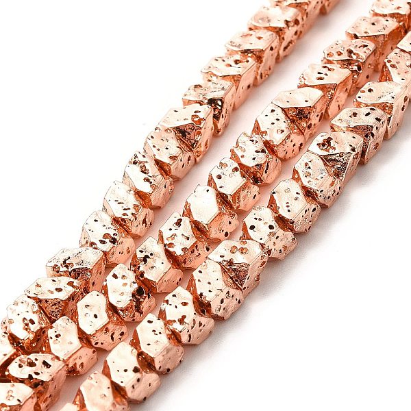 

PandaHall Electroplated Natural Lava Rock Beads Strands, Trapezoid, Rose Gold Plated, 4x4.5x4mm, Hole: 1mm, about 94pcs/strand, 15.35~15.55...