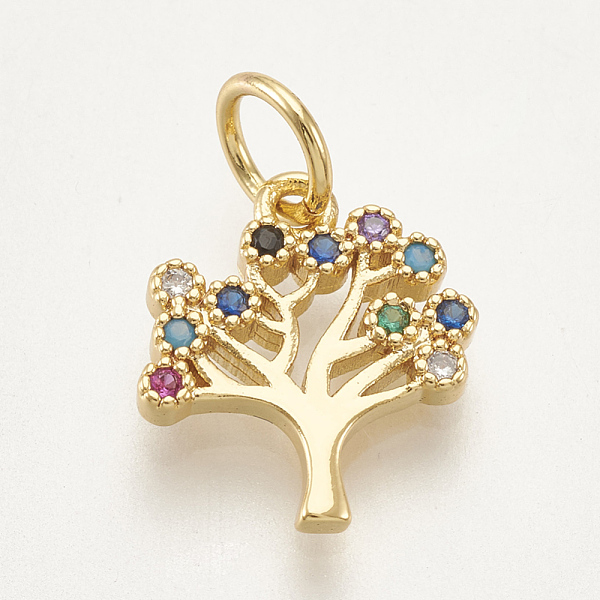

PandaHall Brass Micro Pave Cubic Zirconia Charms, Tree, Colorful, Golden, 11x10.5x1.5mm, Hole: 3mm Brass+Cubic Zirconia Tree