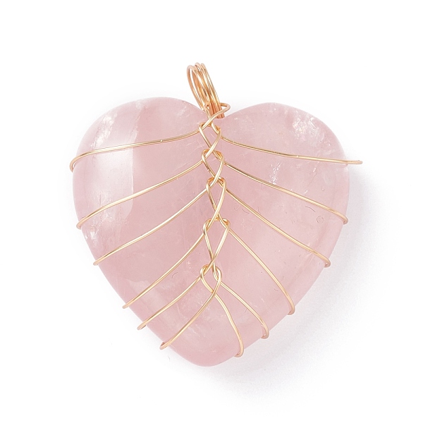 

PandaHall Natural Rose Quartz Pendants, with Real 18K Gold Plated Eco-Friendly Copper Wire, Heart, 34x30.5x17mm, Hole: 5.5mm Rose Quartz...