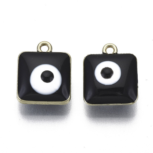 

PandaHall Alloy Pendants, with Enamel, Square with Evil Eye, Light Gold, Black, 14x11.5x6.5mm, Hole: 1.4mm Alloy+Enamel Triangle Black