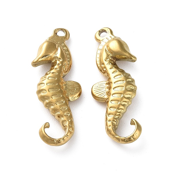 PandaHall Ion Plating(IP) 304 Stainless Steel Pendants, Sea Horse Charm, Golden, 28.5x11x4mm, Hole: 1mm 304 Stainless Steel Sea Horse