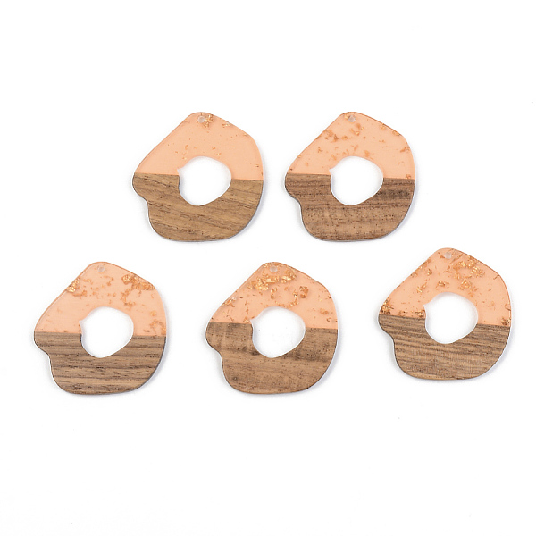 

PandaHall Transparent Resin & Walnut Wood Pendants, with Gold Foil, Dark Salmon, 38x38x3mm, Hole: 2mm Resin+Wood Others Red