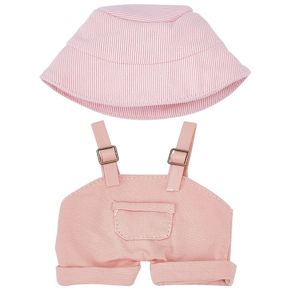 1 pantalon à bretelles en coton et cuir PU et 1 chapeaux en tissu pour accessoires de poupées