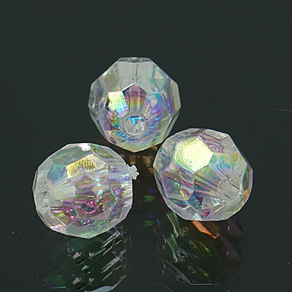 

PandaHall AB Color Plated Clear Transparent Acrylic Round Beads, Faceted, 8mm, Hole: 1.5mm Acrylic Round