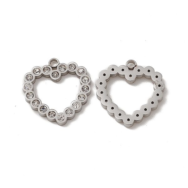 

PandaHall 201 Stainless Steel Pendants, Crystal Rhinestone Heart Charms, Stainless Steel Color, 16x15x2mm, Hole: 1.5mm Stainless..., Clear