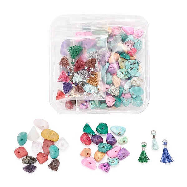 

PandaHall DIY Jewelry Making Kits, 60g Natural & Synthetic Gemstone/Turquoise Chips Beads, 20Pcs Polycotton Tassel Pendant Decorations..., Multicolor
