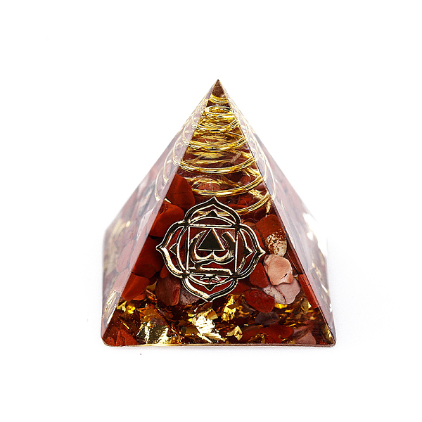 

PandaHall Chakra Pattern Orgonite Pyramid Resin Display Decorations, Healing Pyramids, for Stress Reduce Healing Meditation, with Brass...