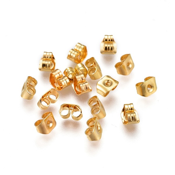 

PandaHall Iron Ear Nuts, Butterfly Earring Backs for Post Earrings, Golden, 4.6~4.8x3.5x2.5mm, Hole: 0.6mm Iron