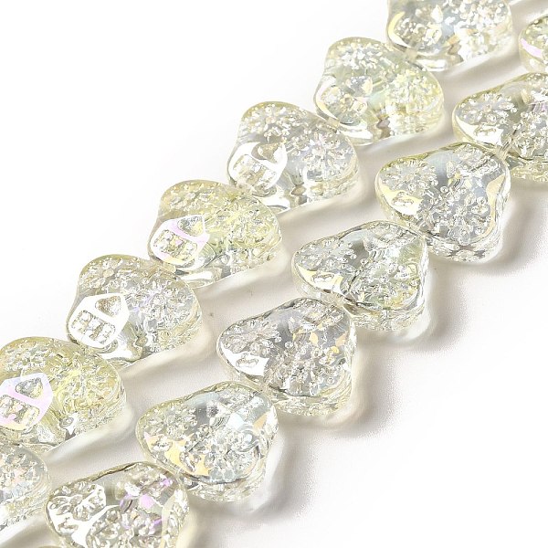 

PandaHall Transparent Electroplate Glass Beads Strands, Rainbow Plated, Skull Head, Light Yellow, 16x19x7mm, Hole: 1.2mm, about 40pcs/strand...
