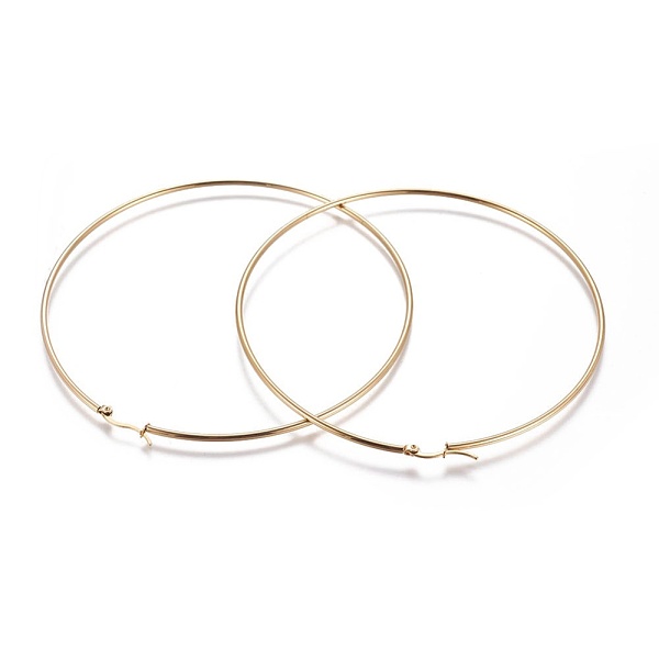 

PandaHall 304 Stainless Steel Hoop Earrings, Hypoallergenic Earrings, Ring Shape, Golden, 104x100.5x2mm, 12 Gauge, Pin: 0.8mm 304 Stainless...