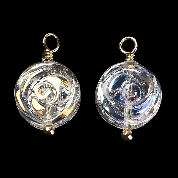 

PandaHall Glass Pendants, with Rack Plating Real 18K Gold Plated Brass Loops, Rose Flower Charms, Clear, 16x10x4.5mm, Hole: 2mm Brass+Glass...