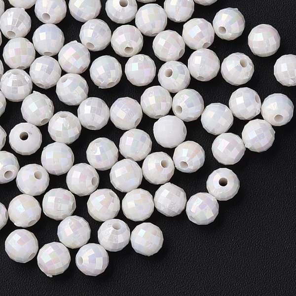 

PandaHall Opaque Acrylic Beads, AB Color Plated, Faceted, Round, White, 6x5.5mm, Hole: 1.5mm, about 4800pcs/500g Acrylic Round White