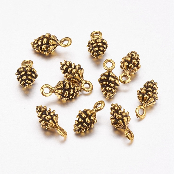 

PandaHall Tibetan Style Alloy Pendants, Cadmium Free & Lead Free, Antique Golden Color, Pine Cone, 13x7x5.5mm, Hole: 2mm Alloy Fruit