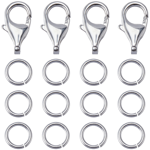 

PandaHall Beebeecraft 1 Box 4Pcs Jewellery Clasp 925 Sterling Silver Bracelet Lobster Claw Clasps with 20Pcs Open 5mm Jump Rings for...