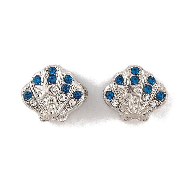 

PandaHall Rack Plating Alloy European Beads, with Rhinestone, Large Hole Beads, Shell Shape, Platinum, 10x11x9mm, Hole: 4.5mm..., Blue