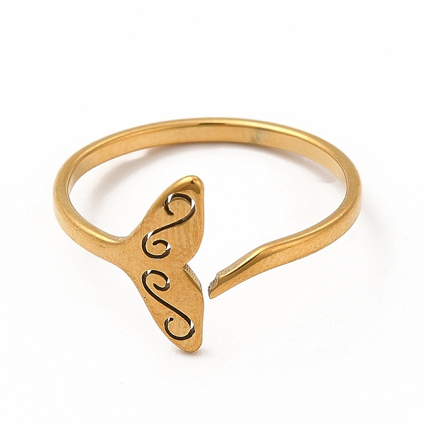 

PandaHall 304 Stainless Steel Whale Tail Open Cuff Ring for Women, Golden, Inner Diameter: 18mm 304 Stainless Steel