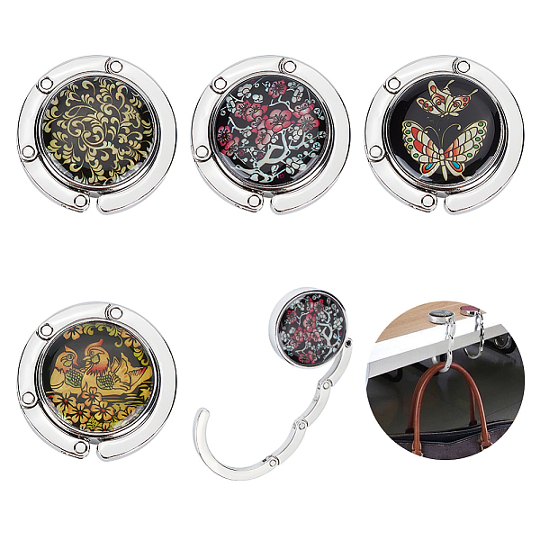 

PandaHall WADORN 4Pcs 4 Colors Zinc Alloy Bag Hanger Purse Hooks, with Glass Cabochons, Flat Round, Mixed Shapes, 4.35x1.05cm, 1pc/color...