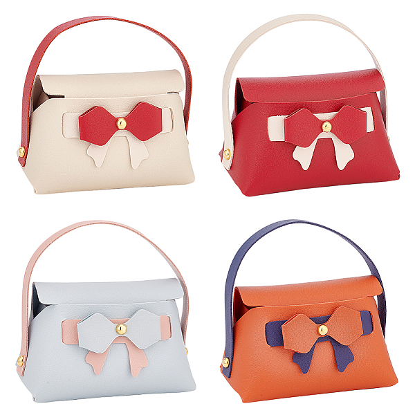 Wadorn 4 Sets 4 Farben Faltbare Kunstleder Hochzeit Bowknot Candy Bags