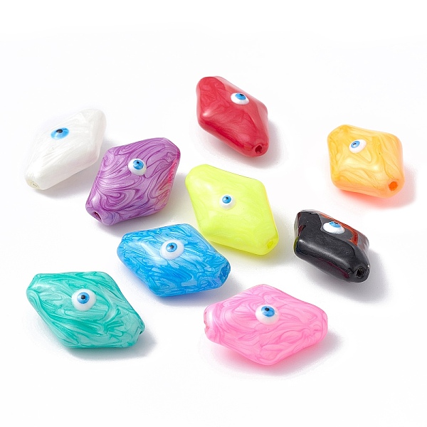 

PandaHall Glass Beads, with Enamel, Rhombus with Evil Eye Pattern, Mixed Color, 28x19x12mm, Hole: 1.2mm Glass Rhombus Multicolor