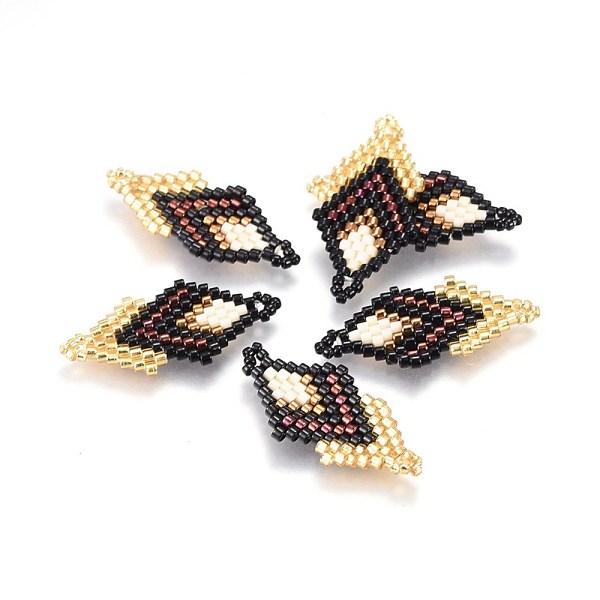 

PandaHall MIYUKI & TOHO Handmade Japanese Seed Beads Links, Loom Pattern, Double Rhombus, Colorful, 27~29x13~14x1.7mm, Hole: 1.5mm Glass..., Black