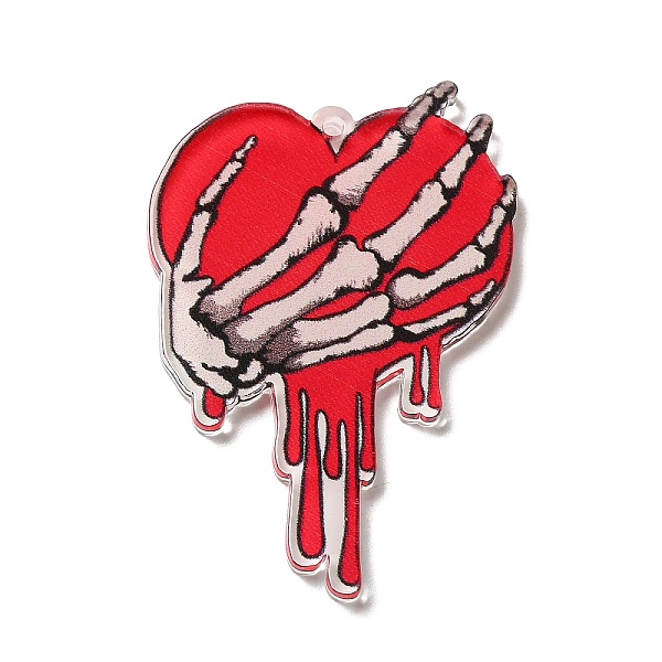 

PandaHall Opaque Acrylic Pendants, for Valentine's Day, Heart Charm, Skeleton, 45x30.5x2.5mm, Hole: 1.5mm Acrylic Skeleton Red