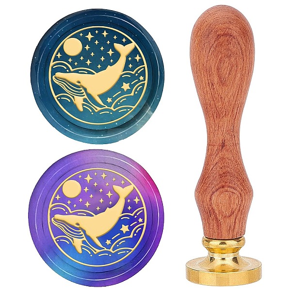 

PandaHall Brass Wax Seal Stamps with Rosewood Handle, for DIY Scrapbooking, Whale, 25mm Brass Whale