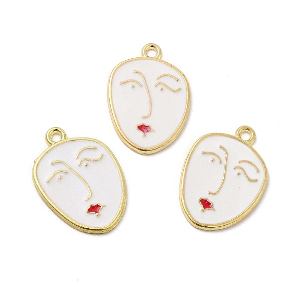 

PandaHall Alloy Enamel Pendants, Women's Face Charm, Golden, White, 23x16x1.5mm, Hole: 1.6mm Alloy+Enamel Body White