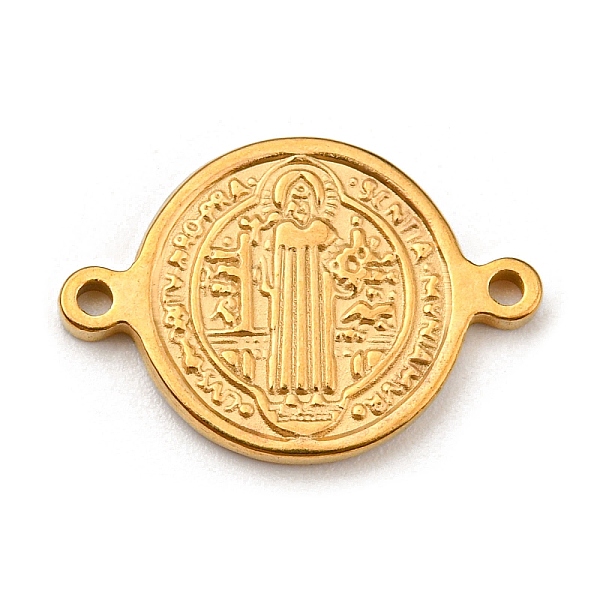 

PandaHall Religion 304 Stainless Steel Connector Charms, Flat Round with God & Holy Writ Links, Golden, 12x17.5x1.5mm, Hole: 1.2mm 304...