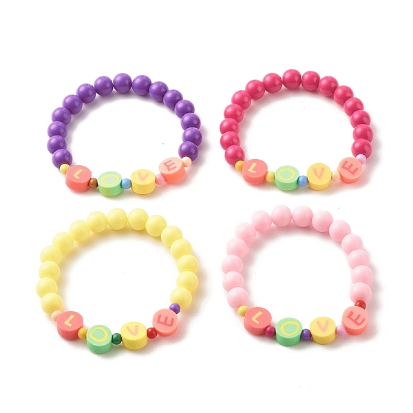 

PandaHall Acrylic Beaded Stretch Bracelets for Kids, LOVE Word Handmade Polymer Clay Beads Bracelets, Mixed Color, Inner Diameter: 1-5/8..., Multicolor